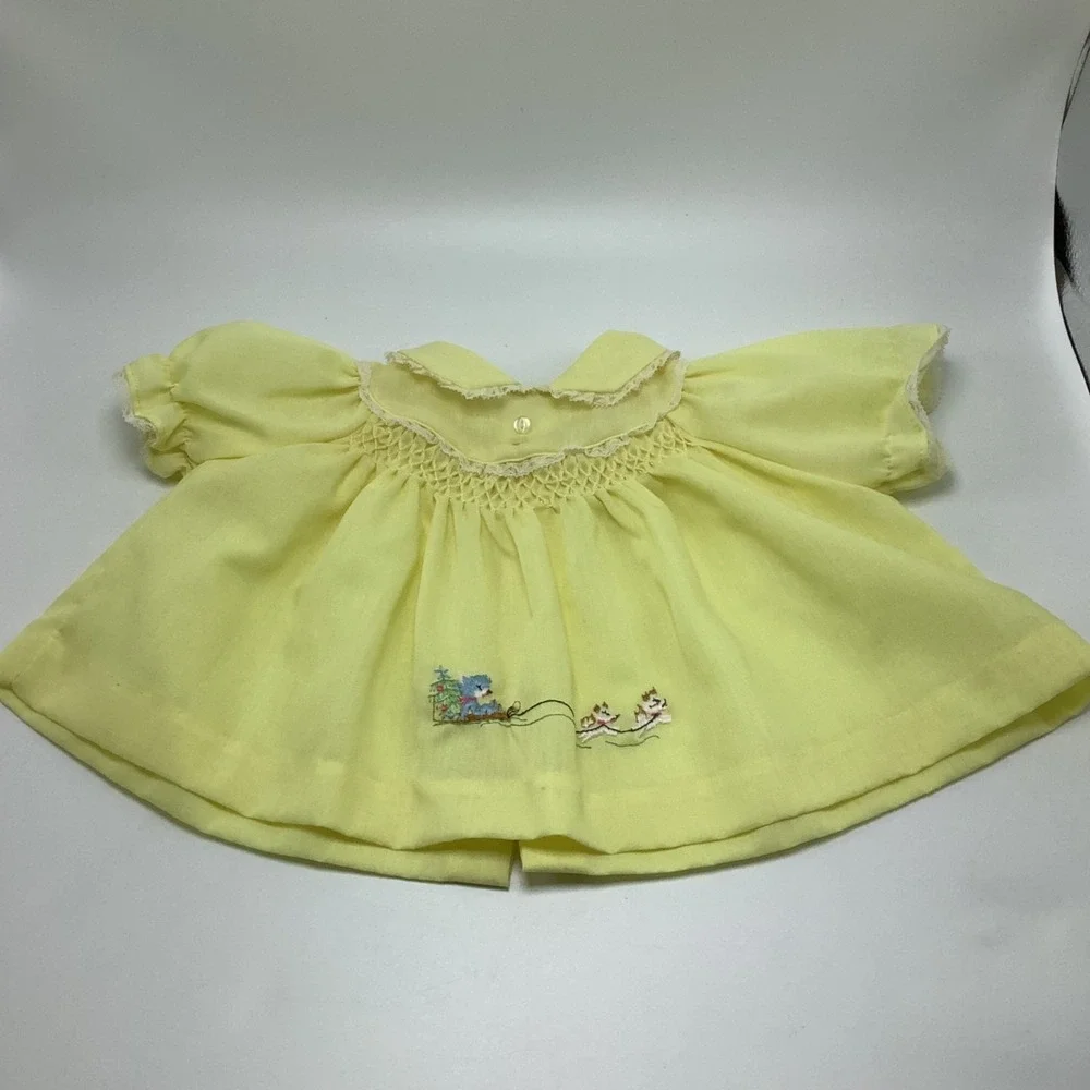 Vintage Newborn Smocked‎ Dresses Lace Trimmed & Embroidered Pink & Yellow